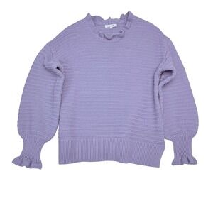 Madewell Lavender Ribbed Ruffle Sleeve Sweater L Y2K Coquette Clean Girl 🧶✨